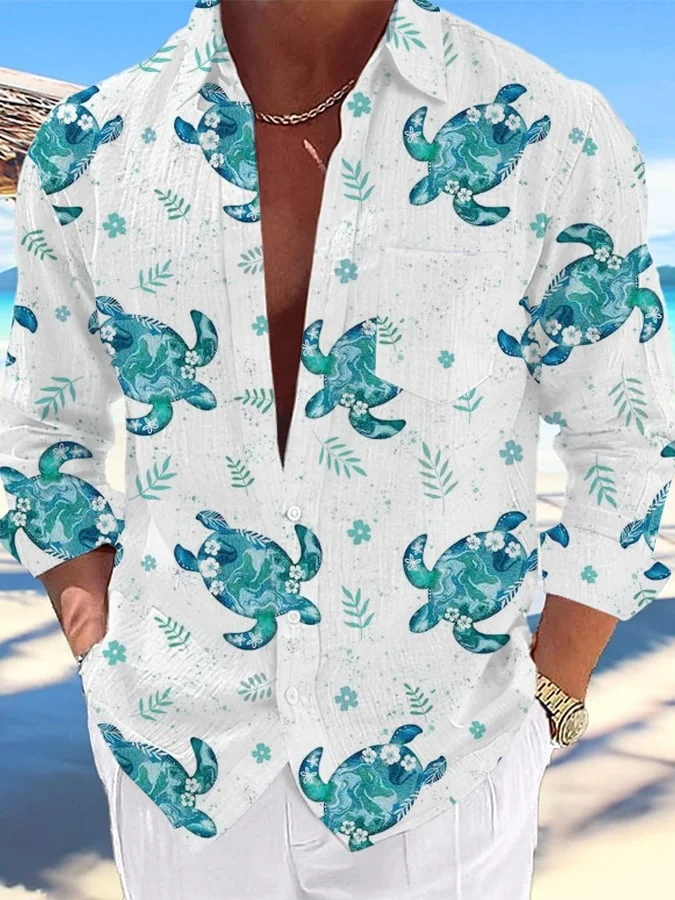 Men's Casual Hawaiian Turtle Print Lapel Shirt