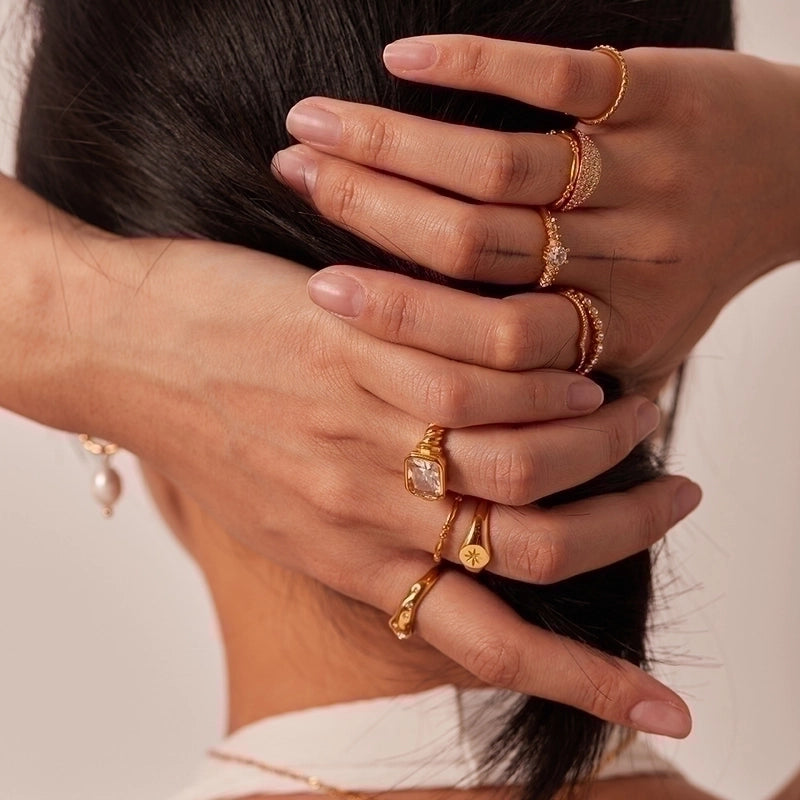 Fashion Geometric 304 Stainless Steel Zircon Plating Open Ring