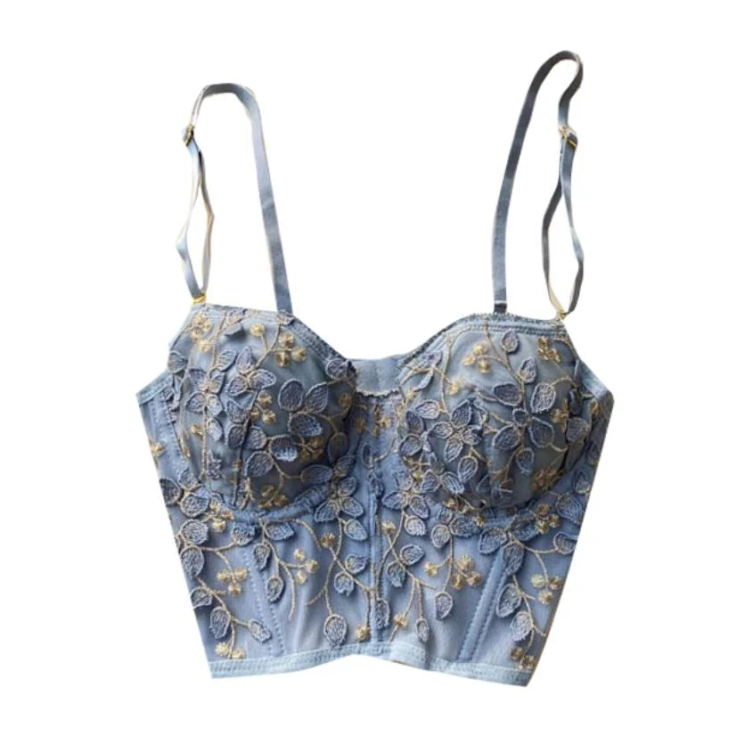 High Street Women&#39;s Camisole New Fashion Embroidered 3D Petal Bustier Bra Cropped Tops Female Thin Underwear Y1150