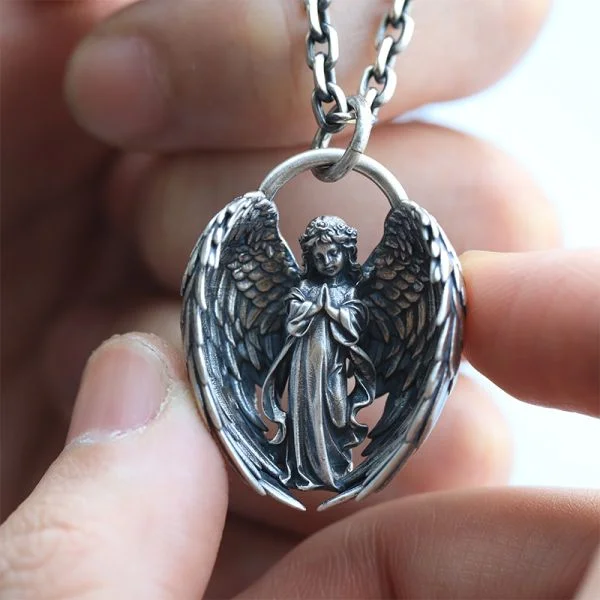 Sterling Silver Prayer Angel Wings Pendant Necklace