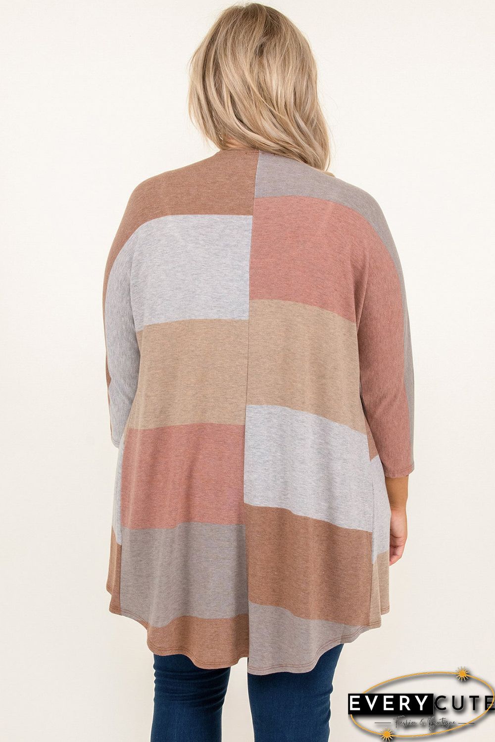Multicolor Plus Size Colorblock Knit Cardigan