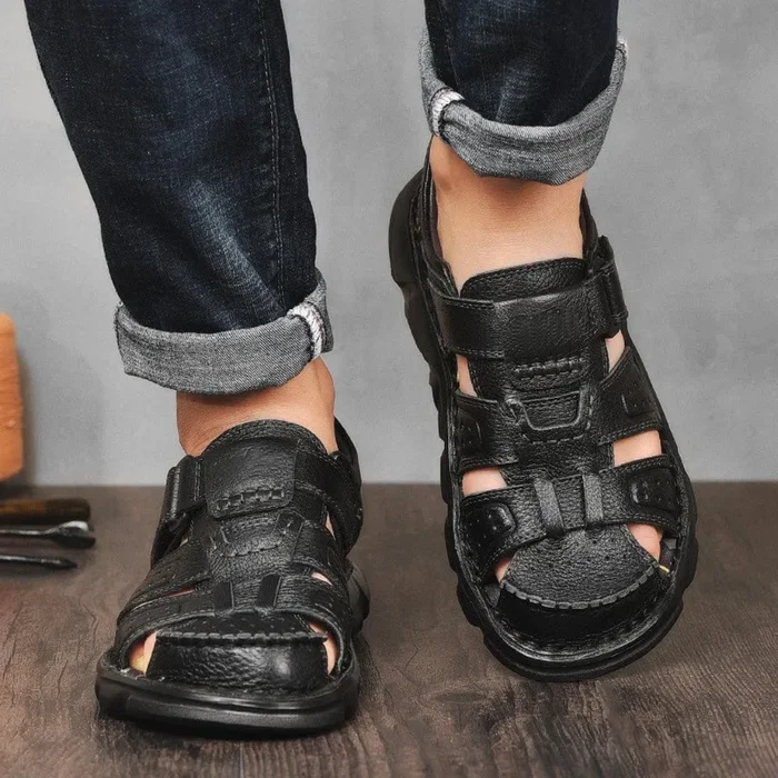 Men's Summer Vegan Leather Sandals with Closed Toe Style