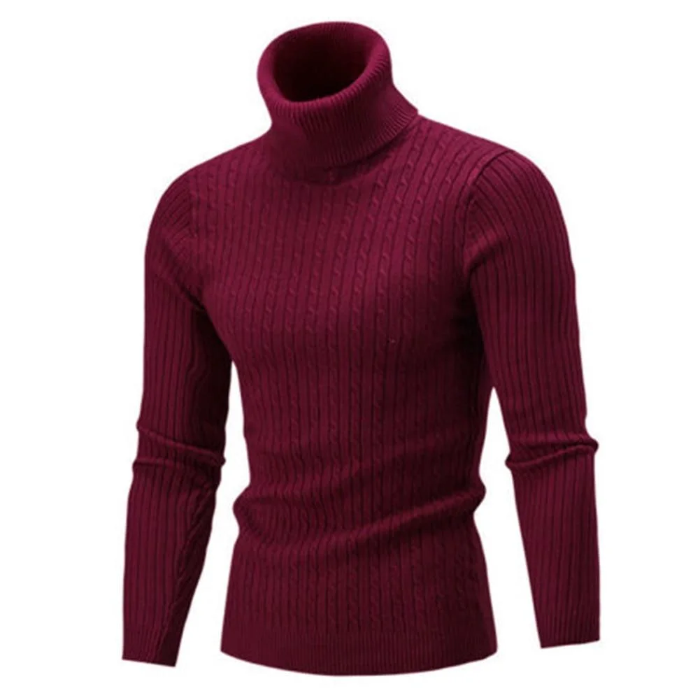 Casual Men Winter Solid Color Turtle Neck Long Sleeve Twist Knitted Slim Sweater Hug Curves Show Muscular Shape Perfect Gifts