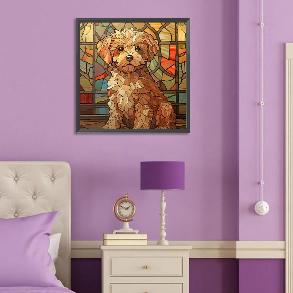 Diamond Painting - Full Round Drill - Stained Glass Puppy(Canvas|30*30cm)