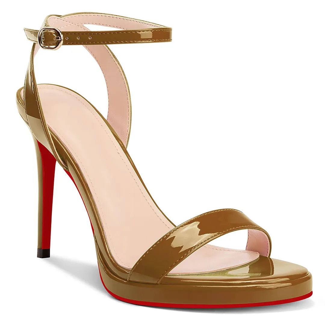 100mm/120mm Round Open Toe Ankle Strap High Heel Sandals Red Bottom Pumps-vocosishoes