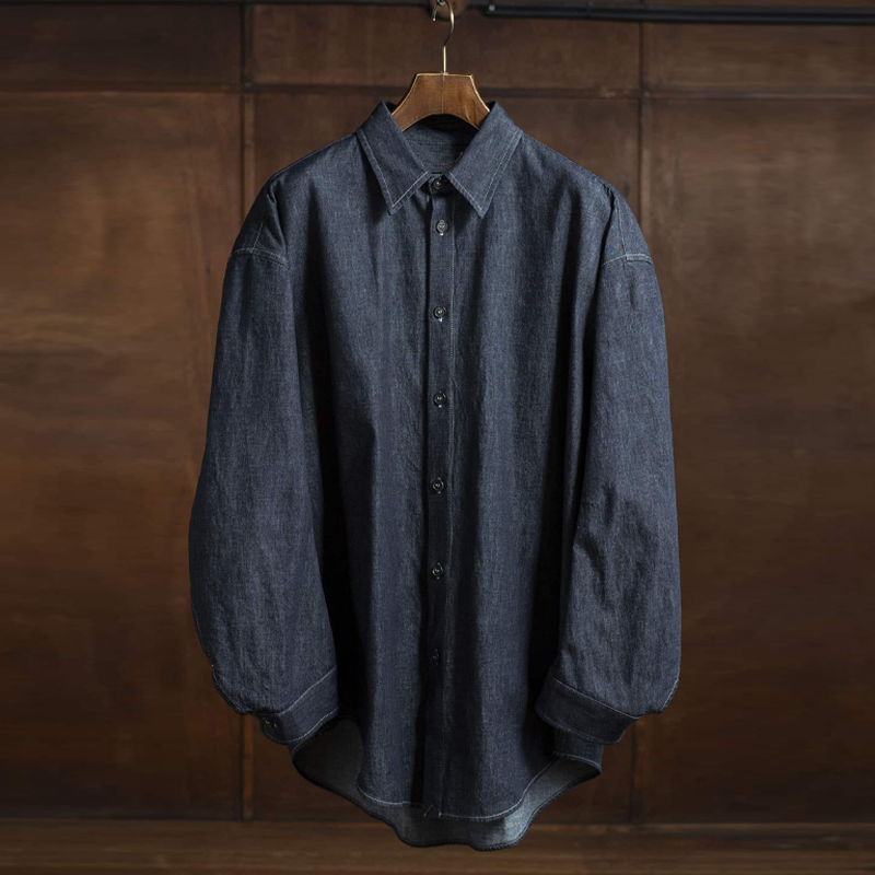 Men's Vintage Blue Denim Long Sleeve Shirt