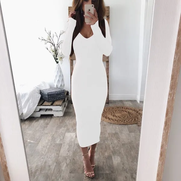Knitted Sweater Dress Women 2020Fashion Spring Autumn Noodles Elastic Long Sleeve Bodycon Dress Black Red Sexy Midi Winter Dress