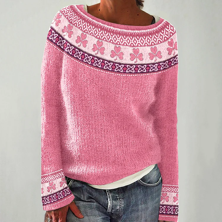 VChics St. Patrick's Shamrock Print Cozy Knit Sweater
