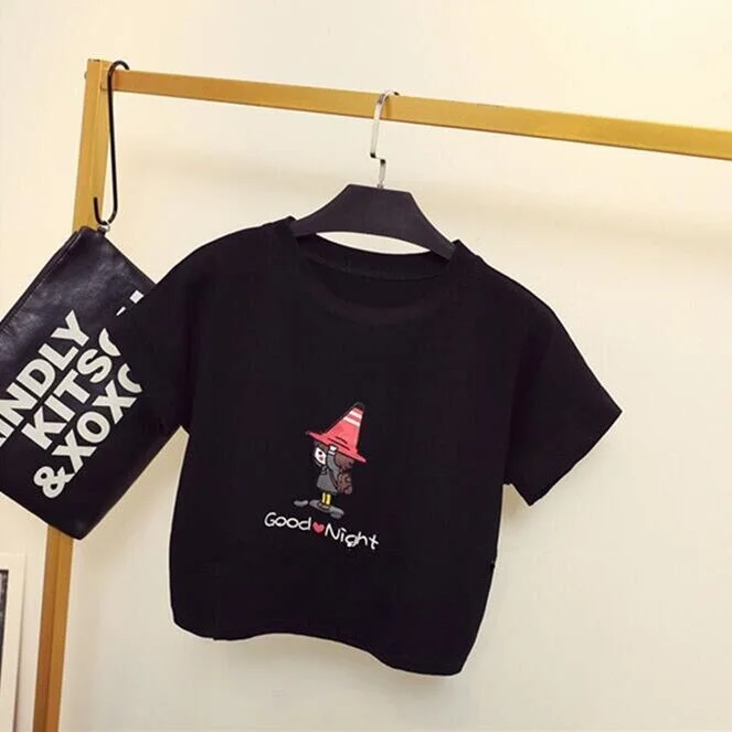Cute Tops Women Crop Top T shirt Casual Solid Colors Kawaii Clothes Harajuku Summer Short sleeve