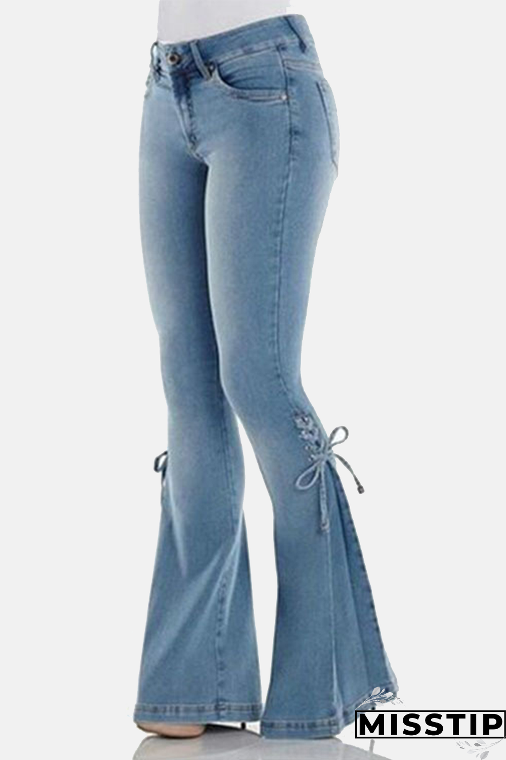 Black Casual Street Solid Patchwork Cross Straps Boot Cut Mid Waist Wide Leg Bottoms