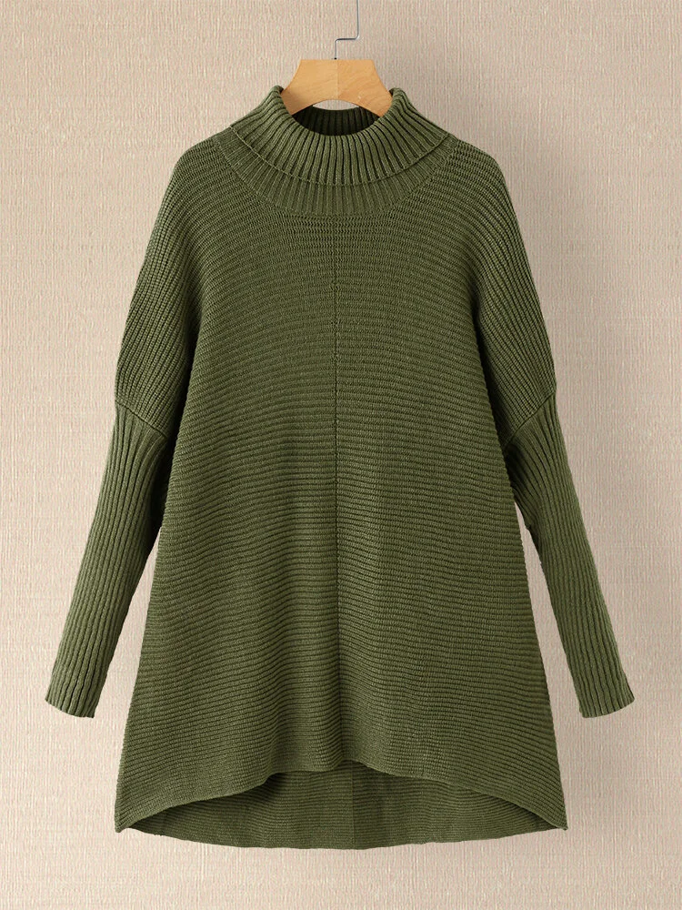 Solid Turtleneck Long Sleeve Knit Pullover Loose Sweater