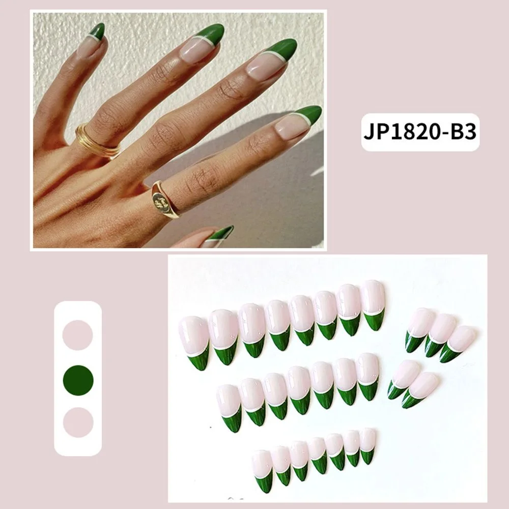 24pc Detachable Green Almond False Nails acrylic tips Wearable Fake Nails Full Cover Nail Tips Press On Nails ballerina nail tip