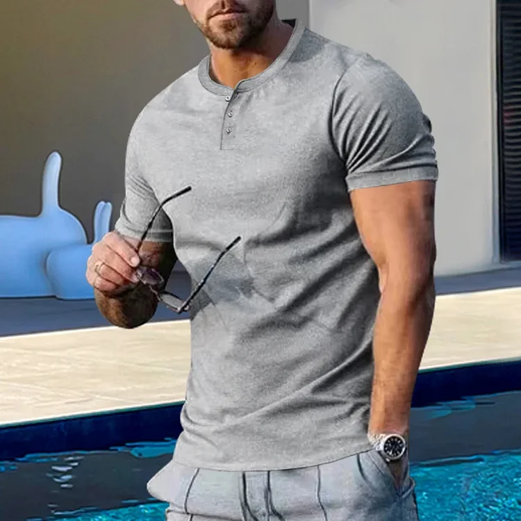 BrosWear Slim Fit Athletic Short Sleeve Henley T-Shirt