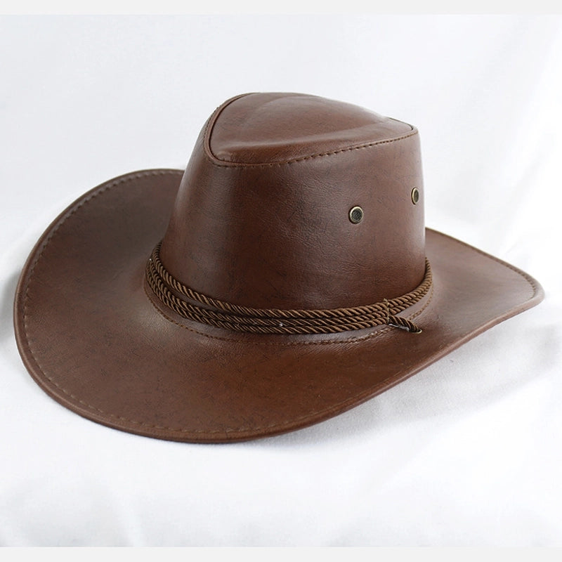 American Western Cowboy Hat Spring And Autumn Leather Men’s Mountain Climbing Spanish Women’s Sun Big Edge Sun Hat Sunscreen Travel