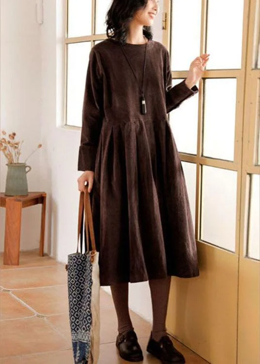 Elegant Brown Corduroy Dress  Maxi Dresses