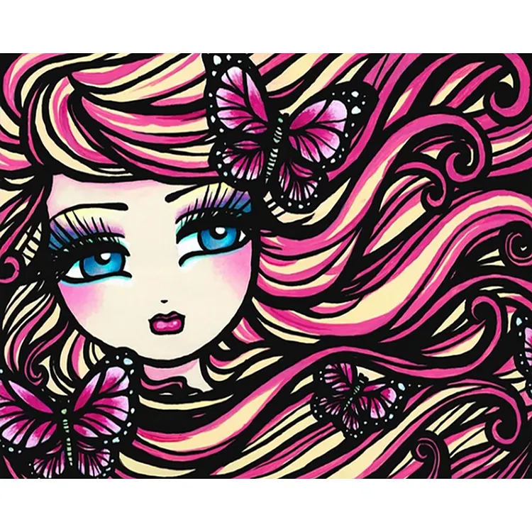 Pink Hair Cartoon Girl 50*40CM (Canvas) Full Round Drill Diamond Painting gbfke