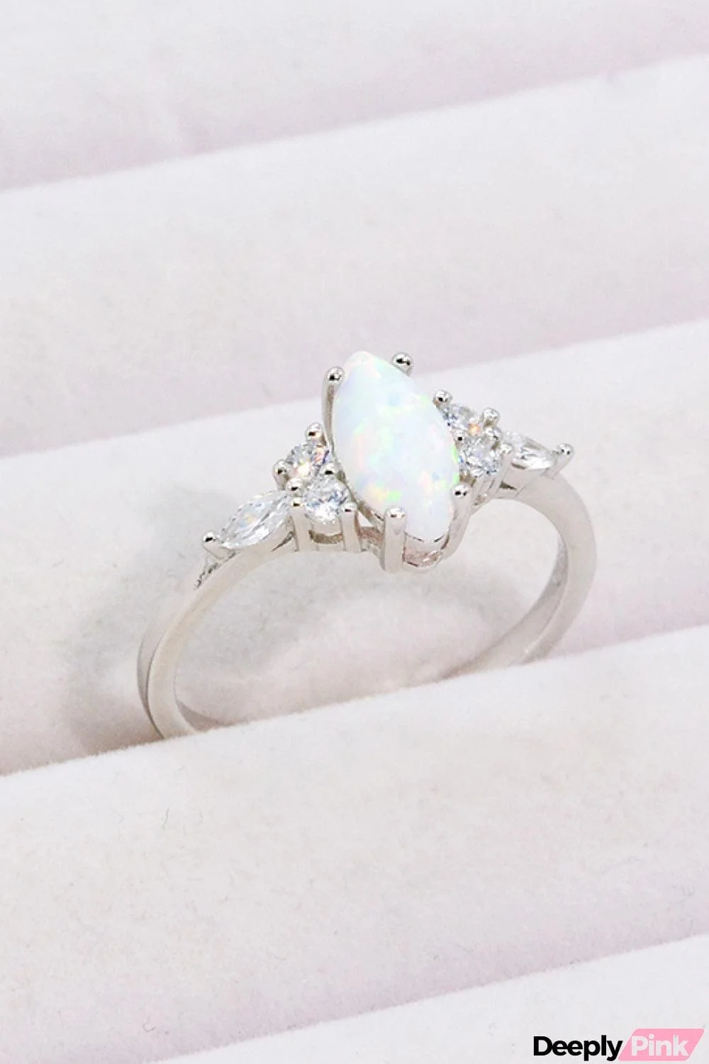 Opal and Zircon Platinum-Plated Ring