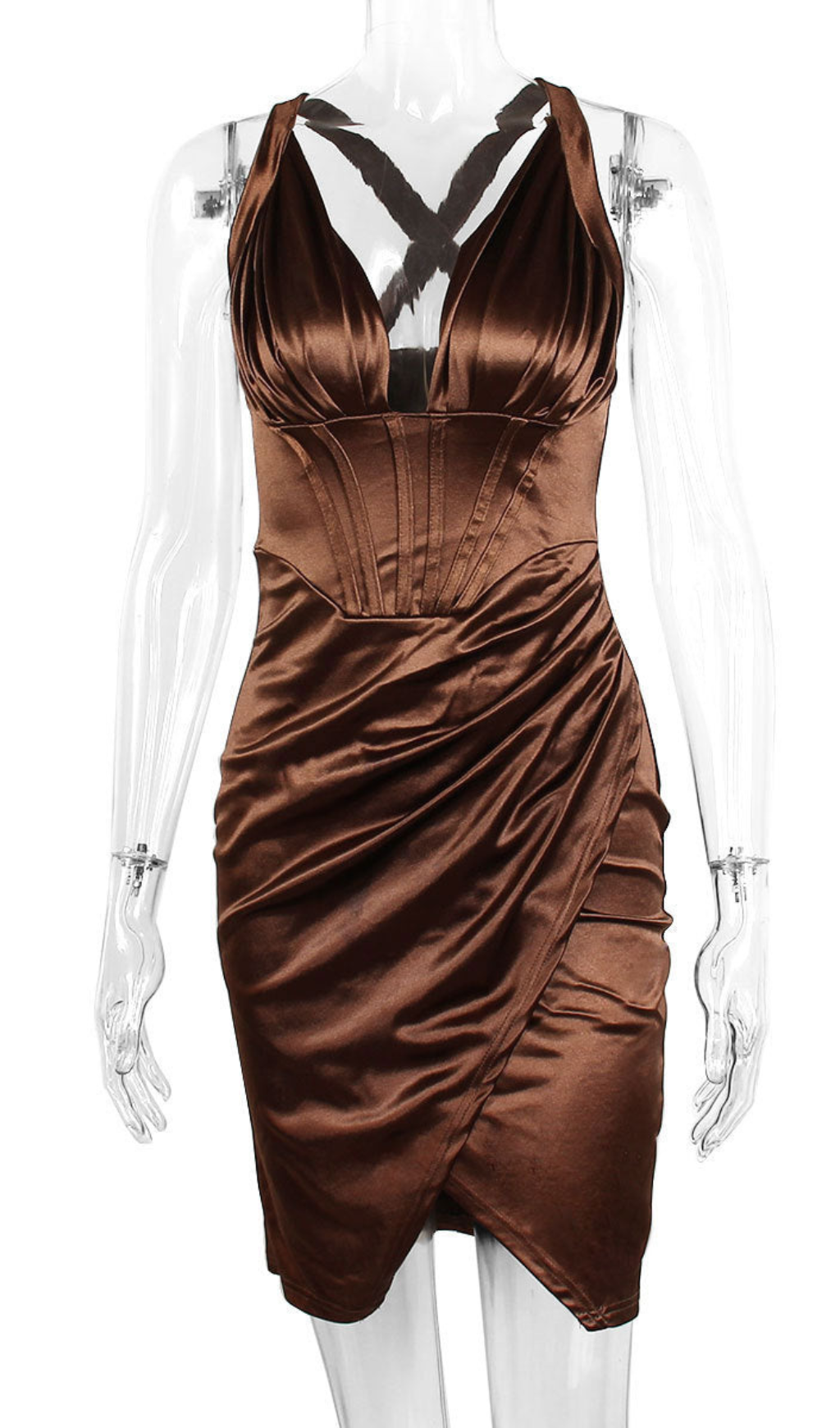 SATIN CORSET MINI DRESS IN CHOCOLATE