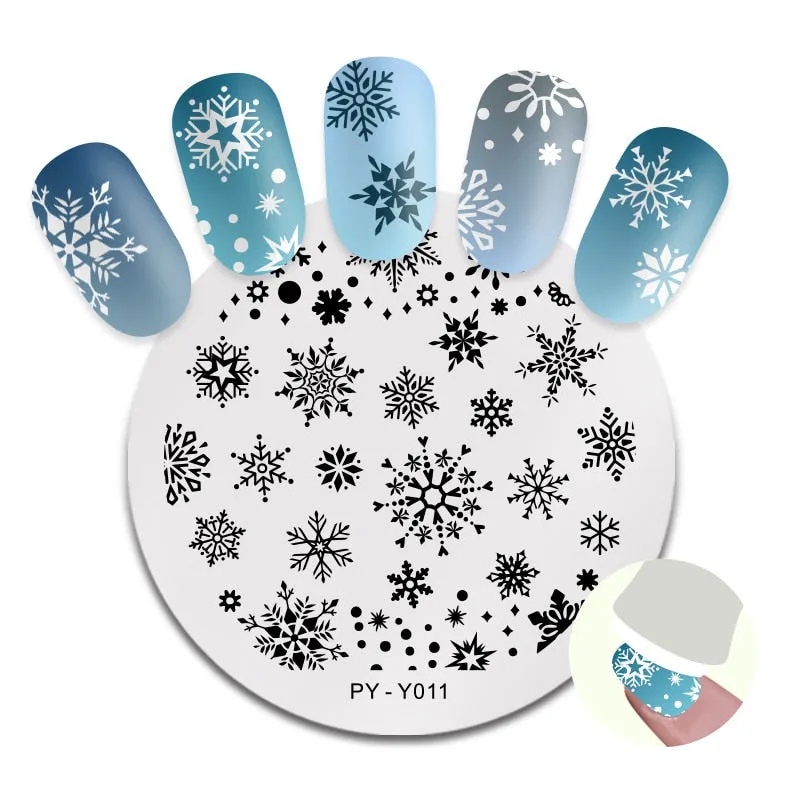 PICT You Snow Winter Round Nail Stamping Plates Nail Art Stamp Plate Design  DIY Plate Stainless Steel Stencil Tools-Nail Inspo