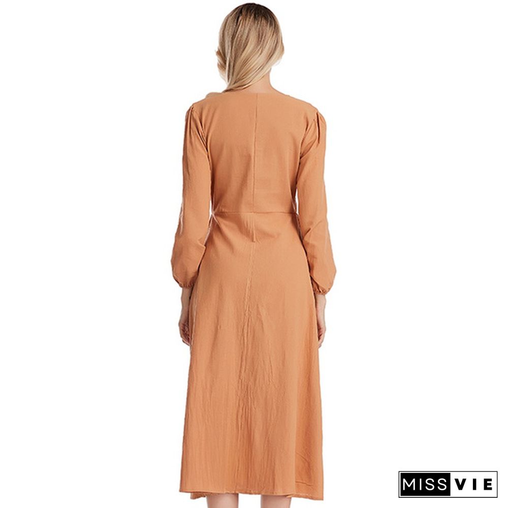 Autumn and Winter Women's Fashion Casual Button Retro Long-sleeved Dress