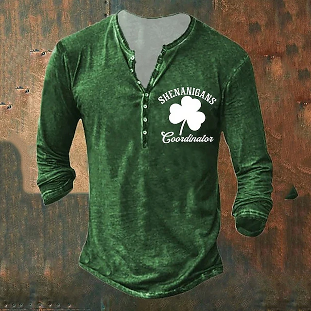 VChics Men's St. Patrick's Day Cheers Shenanigans Henley Collar T-Shirt