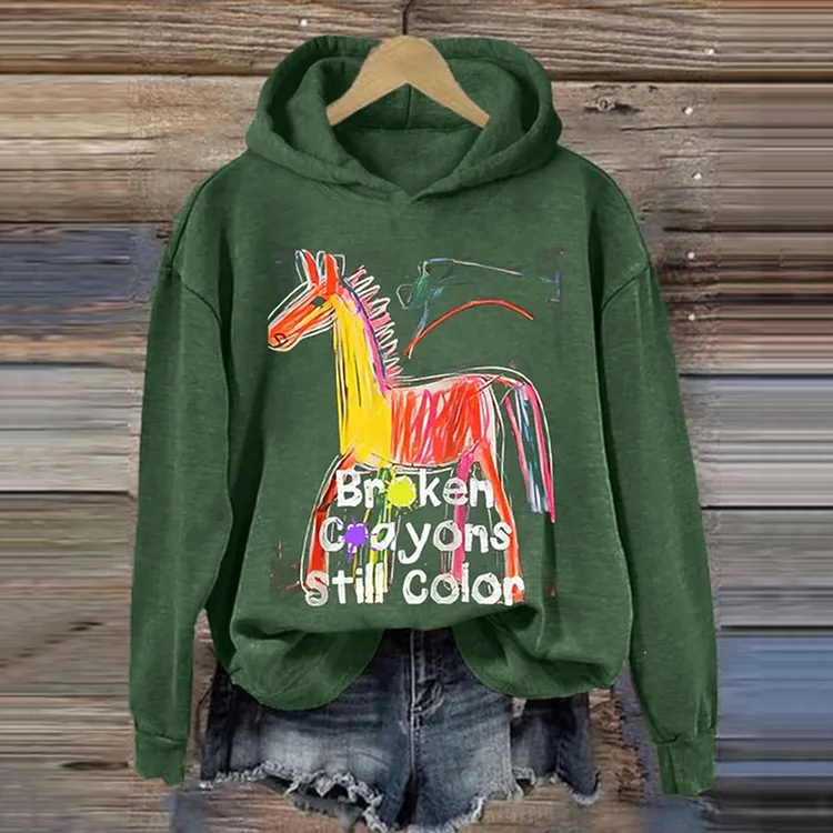 Casual Broken Crayons Still Color Printed Long Sleeve Hoodie