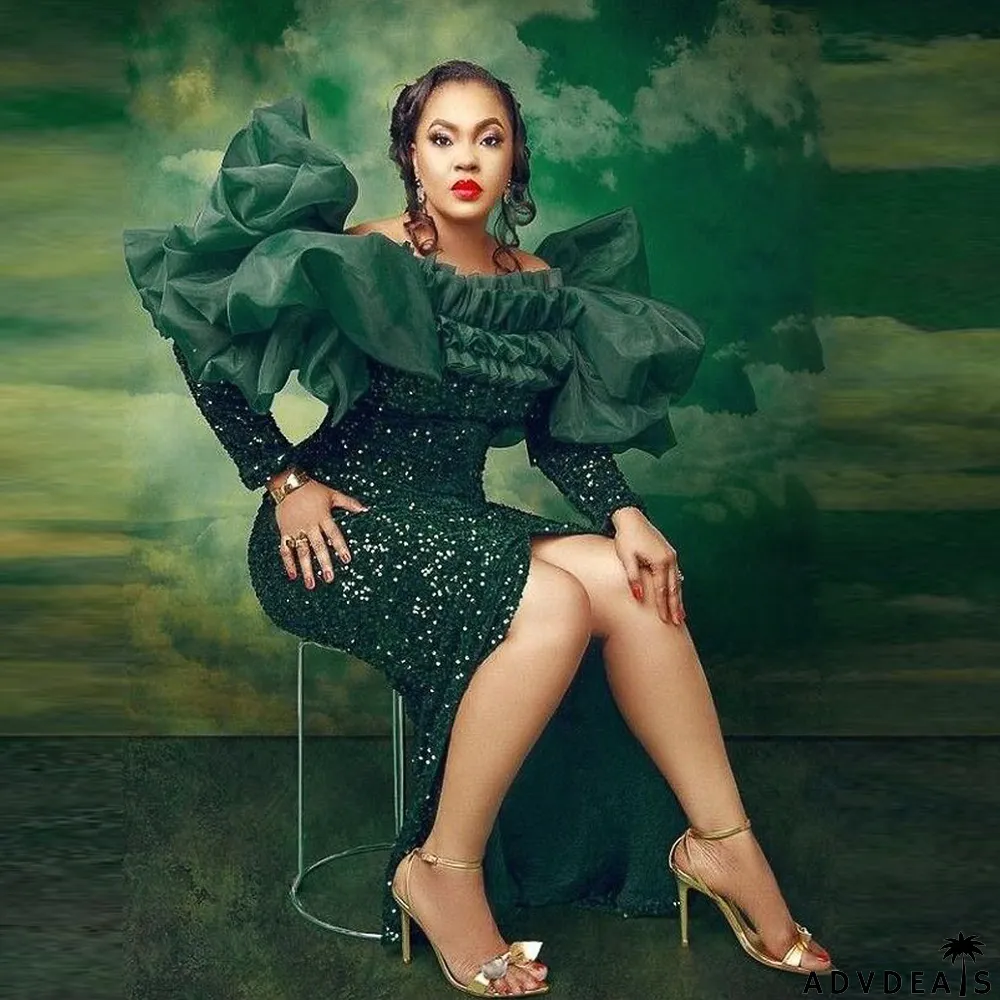 Elegant Mesh Patchwork Long Sleeves Off Shoulder Sequins Party Dresses