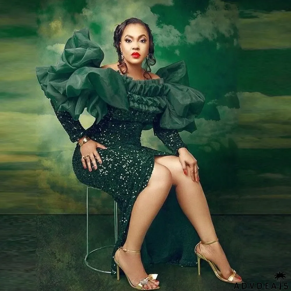 Elegant Mesh Patchwork Long Sleeves Off Shoulder Sequins Party Dresses