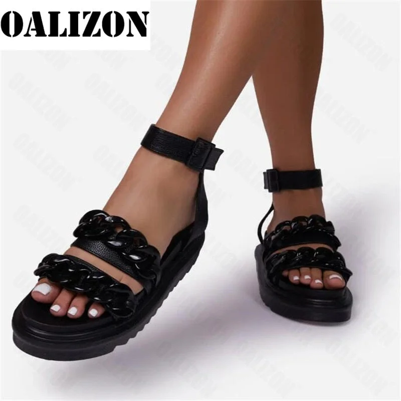 Women Fashion Flip Flops Sandals Shoes Women Flat Platform Lottie Chain Detail Chunky Sole Casual Gladiator Buckle Sandals Shoes