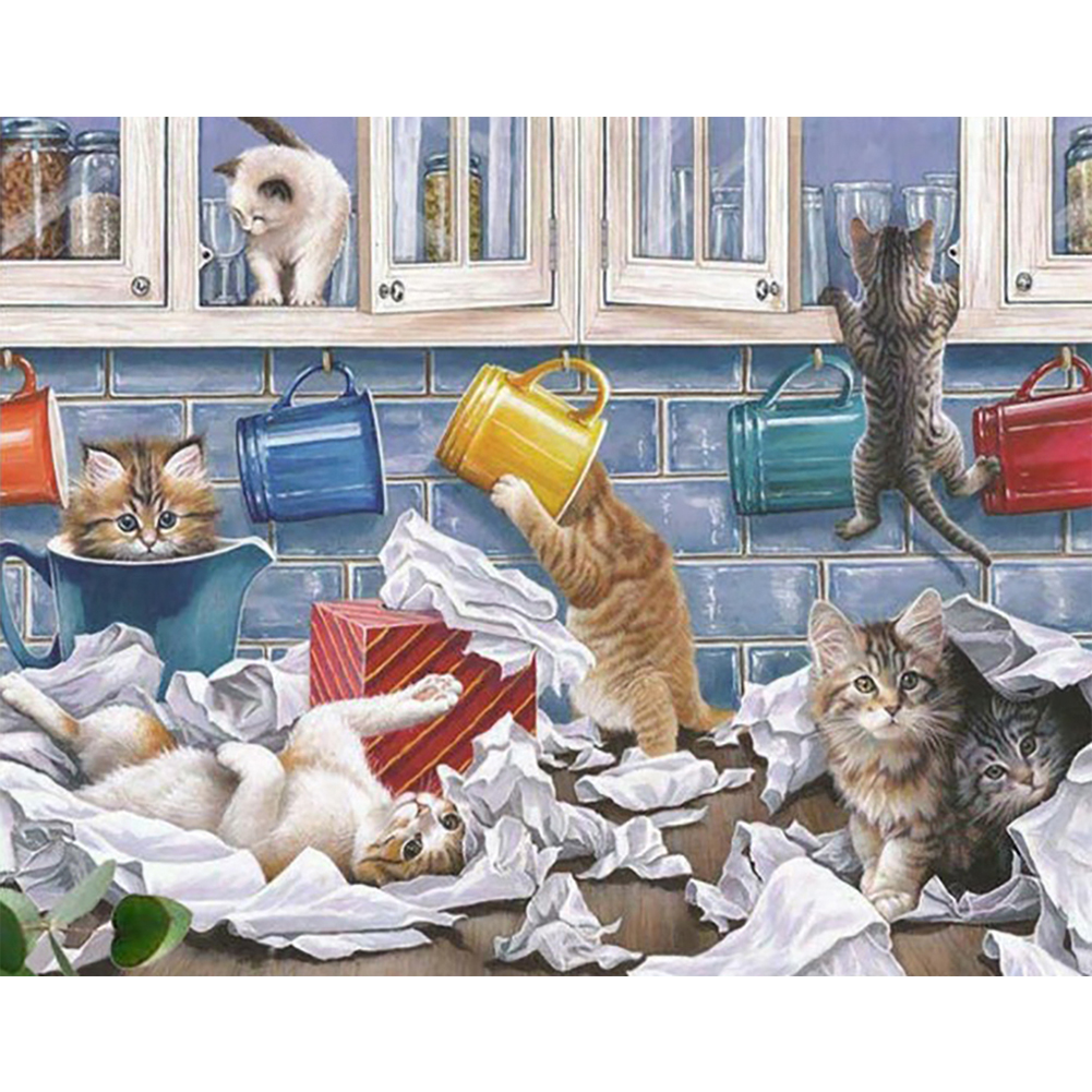 

Naughty Cat - Round Drill Diamond Painting - 40*30CM, 501 Original