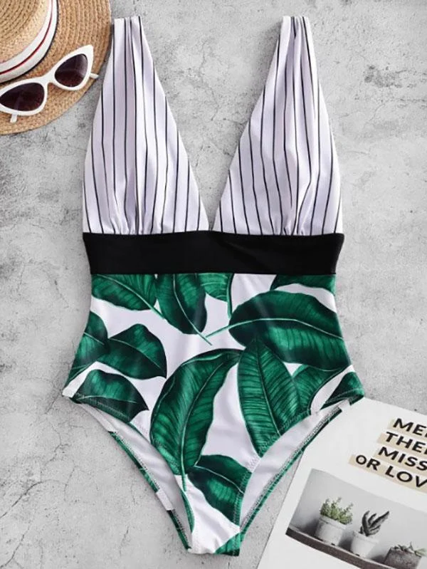 Split-Joint Floral-Print Backless One-Piece Swimwear