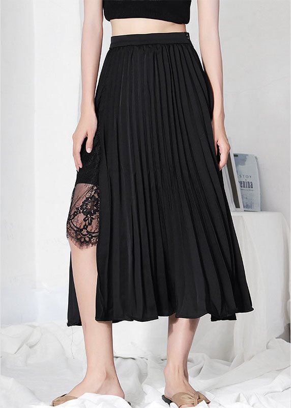 Elegant Black Asymmetrical Design Lace Patchwork Summer Skirt CK1340- Fabulory