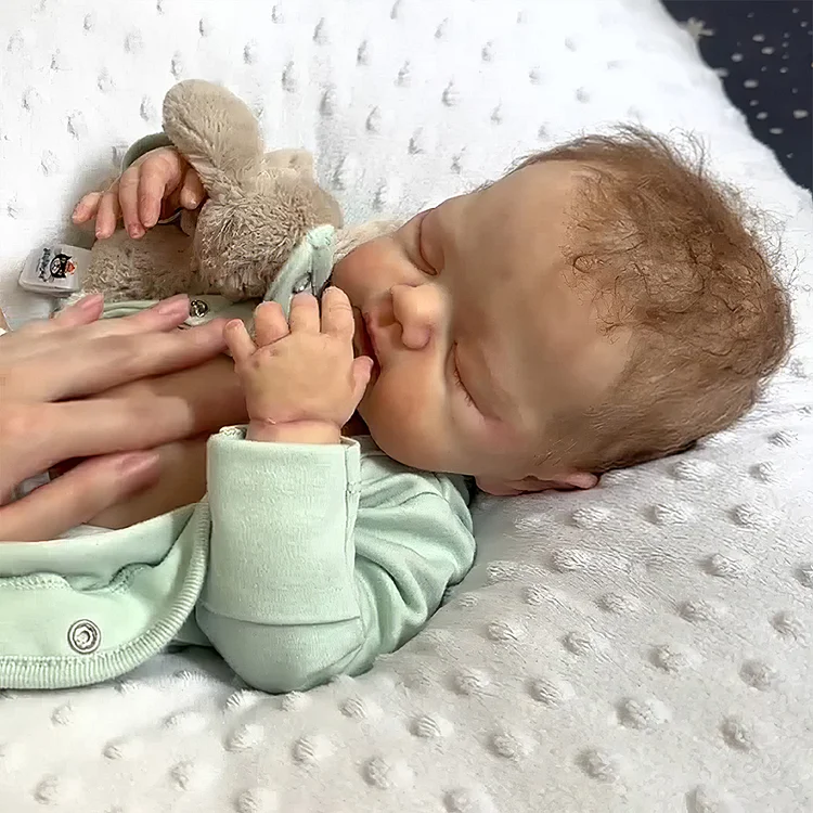 17'' Handmade Real Lifelike Nicholas Sleeping Reborn Baby Doll Girl with Hand Painted Hair