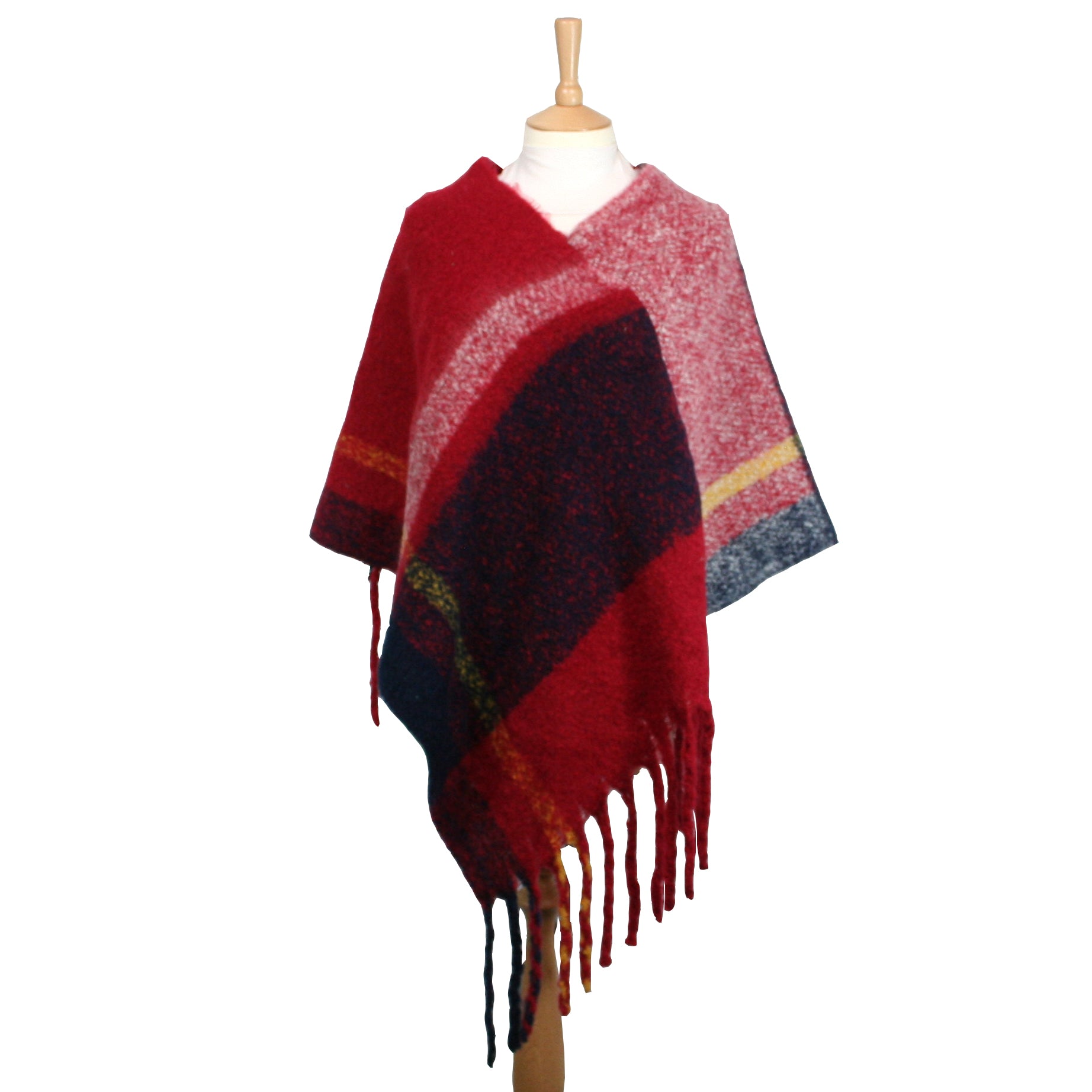 Red Check Poncho - Thick Cosy Feel