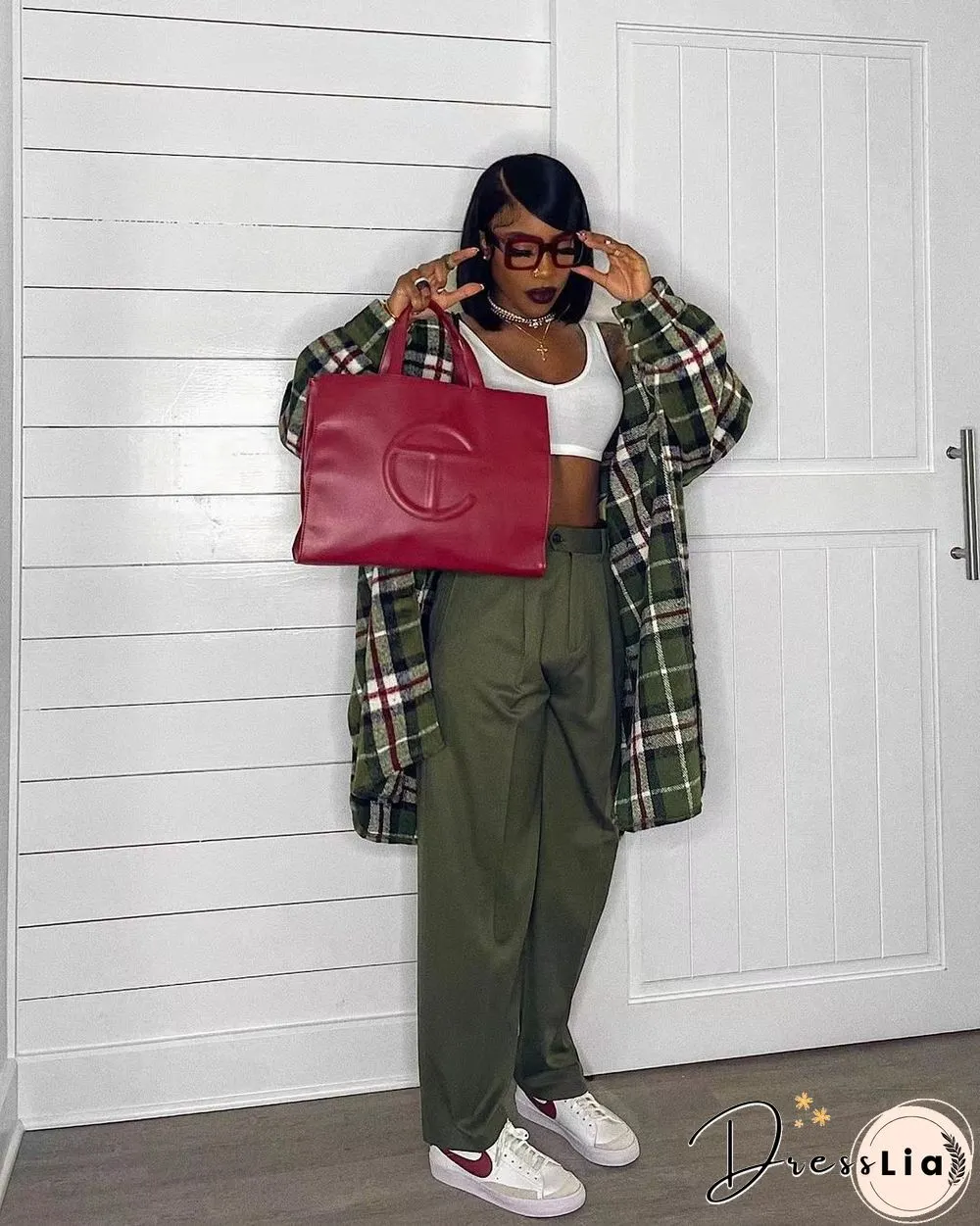 Streetwear Woolen Loose Long Plaid Shirt Coat