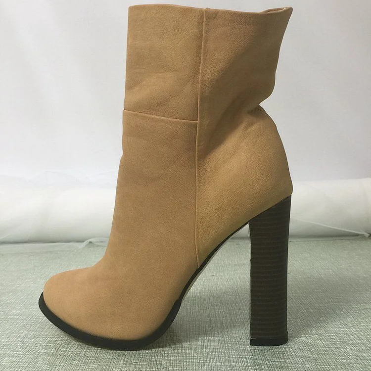 Custom Made Khaki Chunky Heel Ankle Boots |FSJ Shoes
