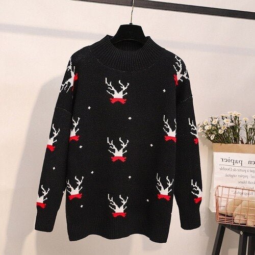 Christmas Sweaters for Women Fashion Winter O Neck Warm Jumper Pullovers Casual Loose Elk Pattern Knitted Sweater Female - BlackFridayBuys