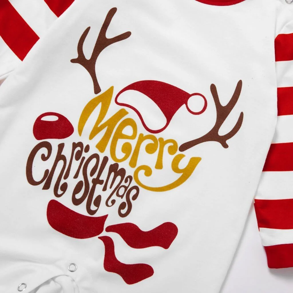 Family Matching Merry Christmas Print Striped Pajamas Sets