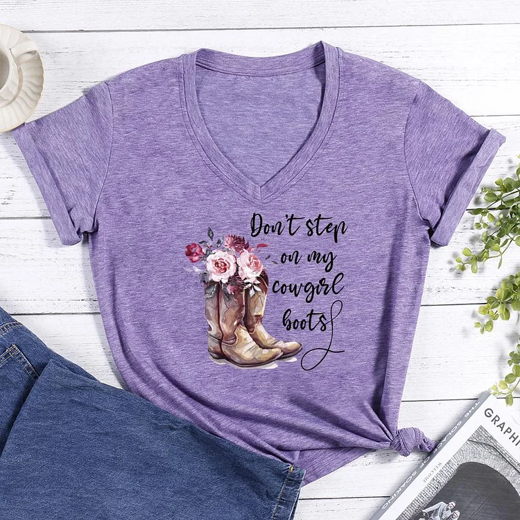 Don't Step On My Cowgirl Boots Flowers V-neck T Shirt