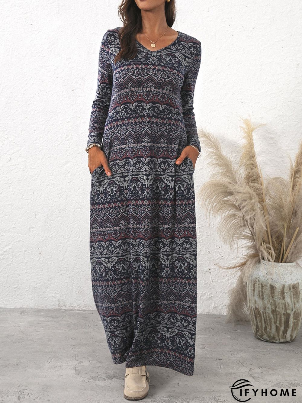Vacation V Neck Cotton-Blend Maxi Dress | IFYHOME
