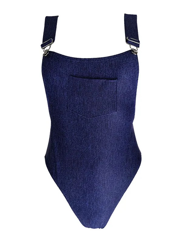 Pocket Strapless Backless Embellished One-Piece Swimwear 