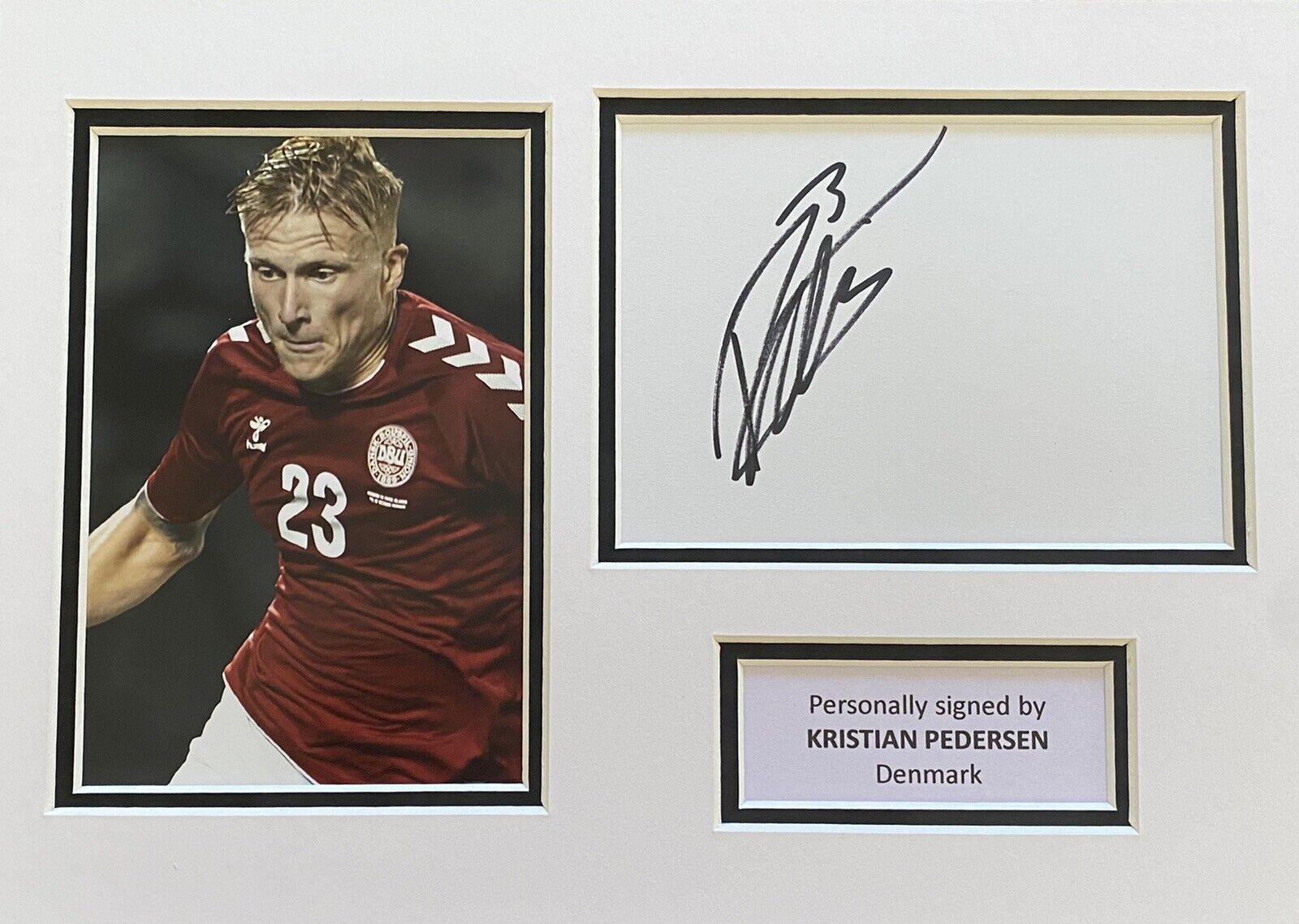 Kristian Pedersen Hand Signed White Card In A4 Denmark Mount Display