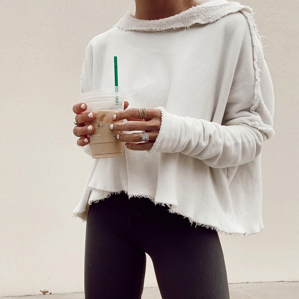 Women Collared Irregular Raw Hem Cozy Sweatshirt