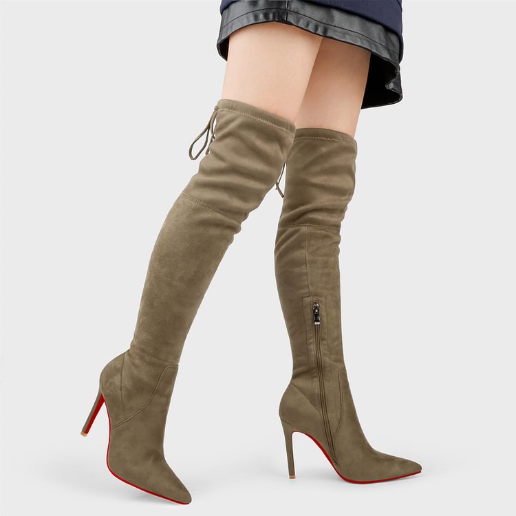 100mm/120mm Women's High Heels Red Bottoms Microsuede Over The Knee Boots VOCOSI VOCOSI