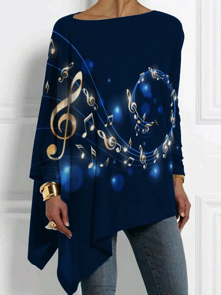 Glitter Music Notes Bat Sleeve T Shirt