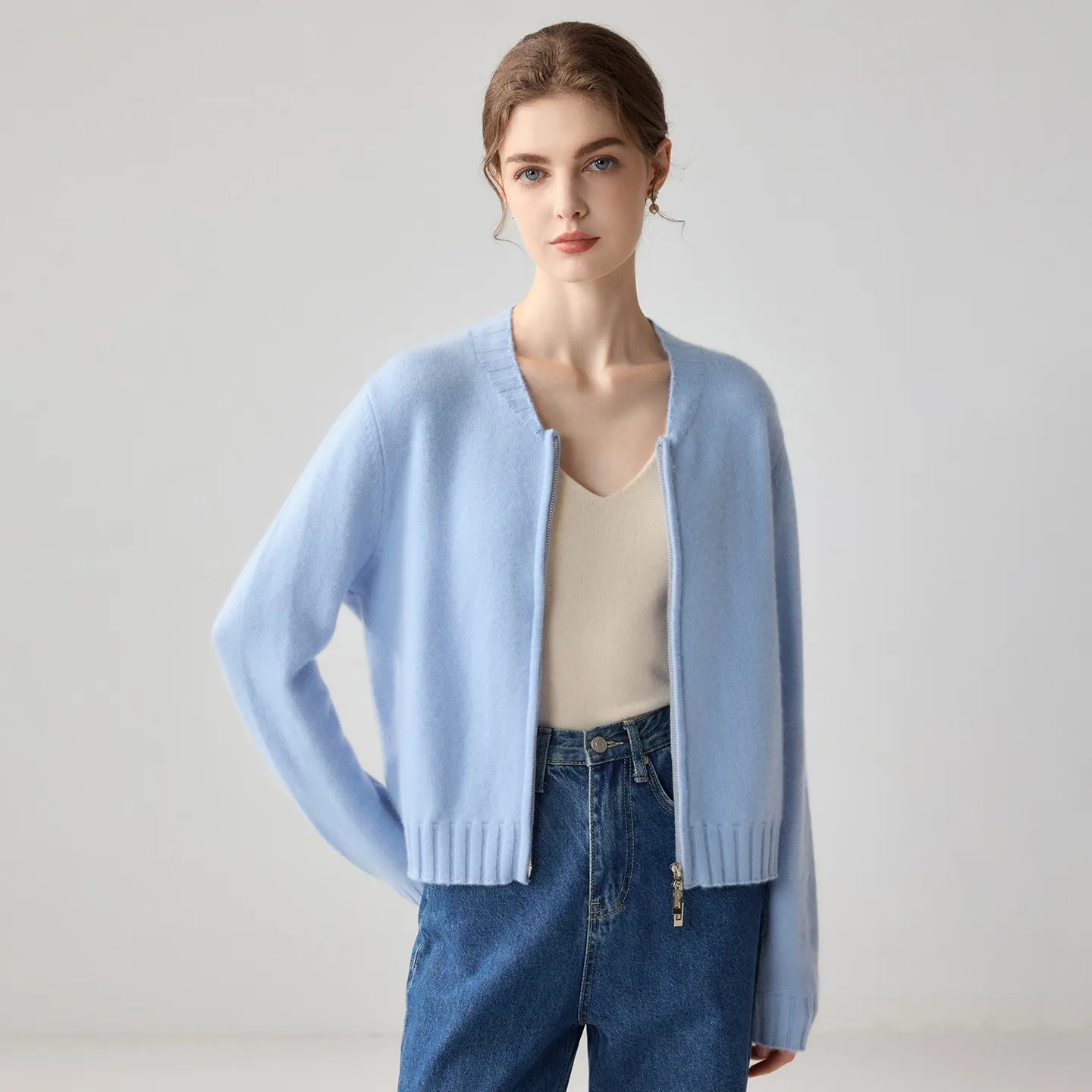 Women's Mongolian Cashmere Cardigan Regular Fit Zip-Front REAL SILK LIFE