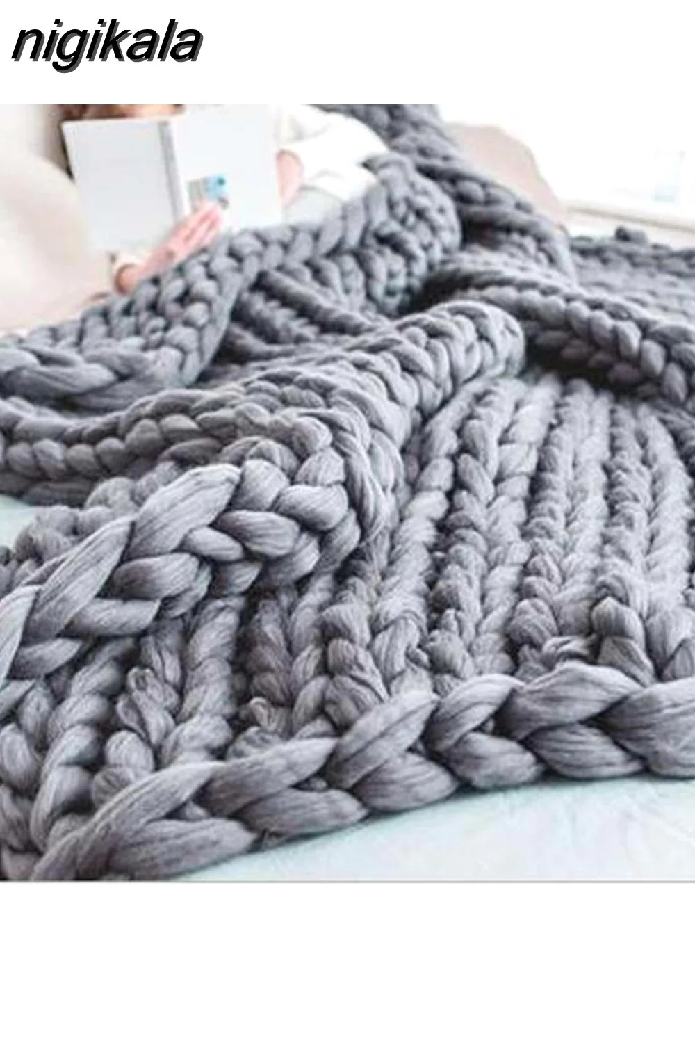 nigikala Chunky Merino Wool Blanket Thick Big Yarn Roving Knitted Blanket Winter warm Throw Blankets sofa bed blanket