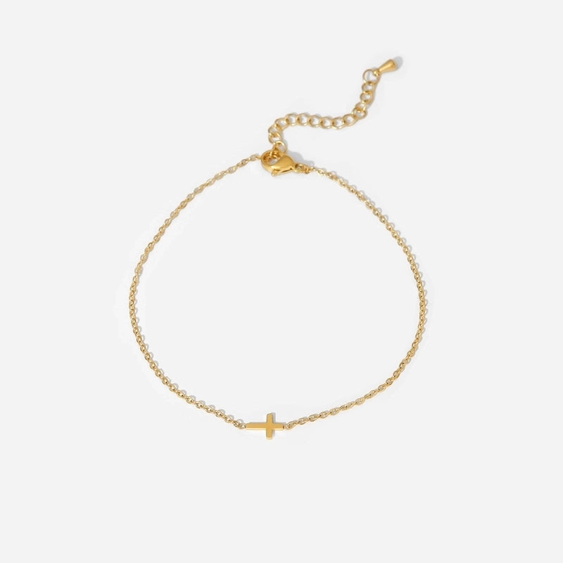 Retro Style 18k Gold Plated Cross Stainless Steel Bracelet