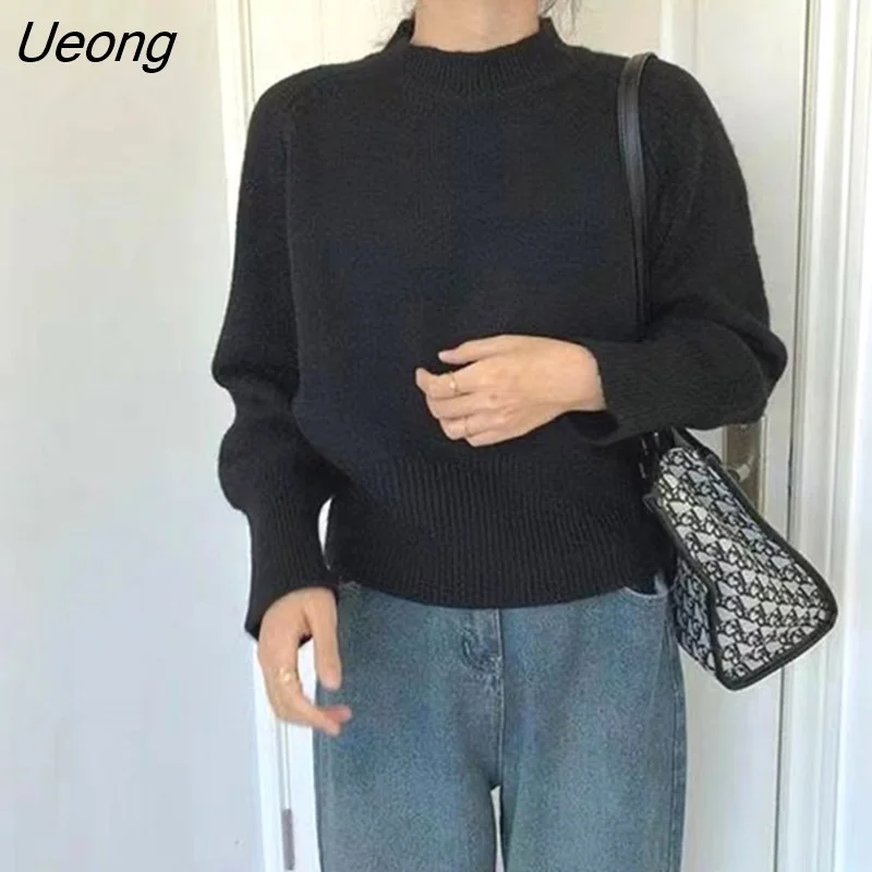 Ueong Winter Vintage Base O-neck Knitted Sweater Women Casual Lazy Oaf All-match Pullover Sweaters Female Solid Simple Knitwear