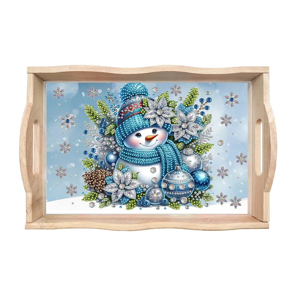 DIY Christmas Blue Snowman Diamond Painting Wooden Serving Tray Home Decoration